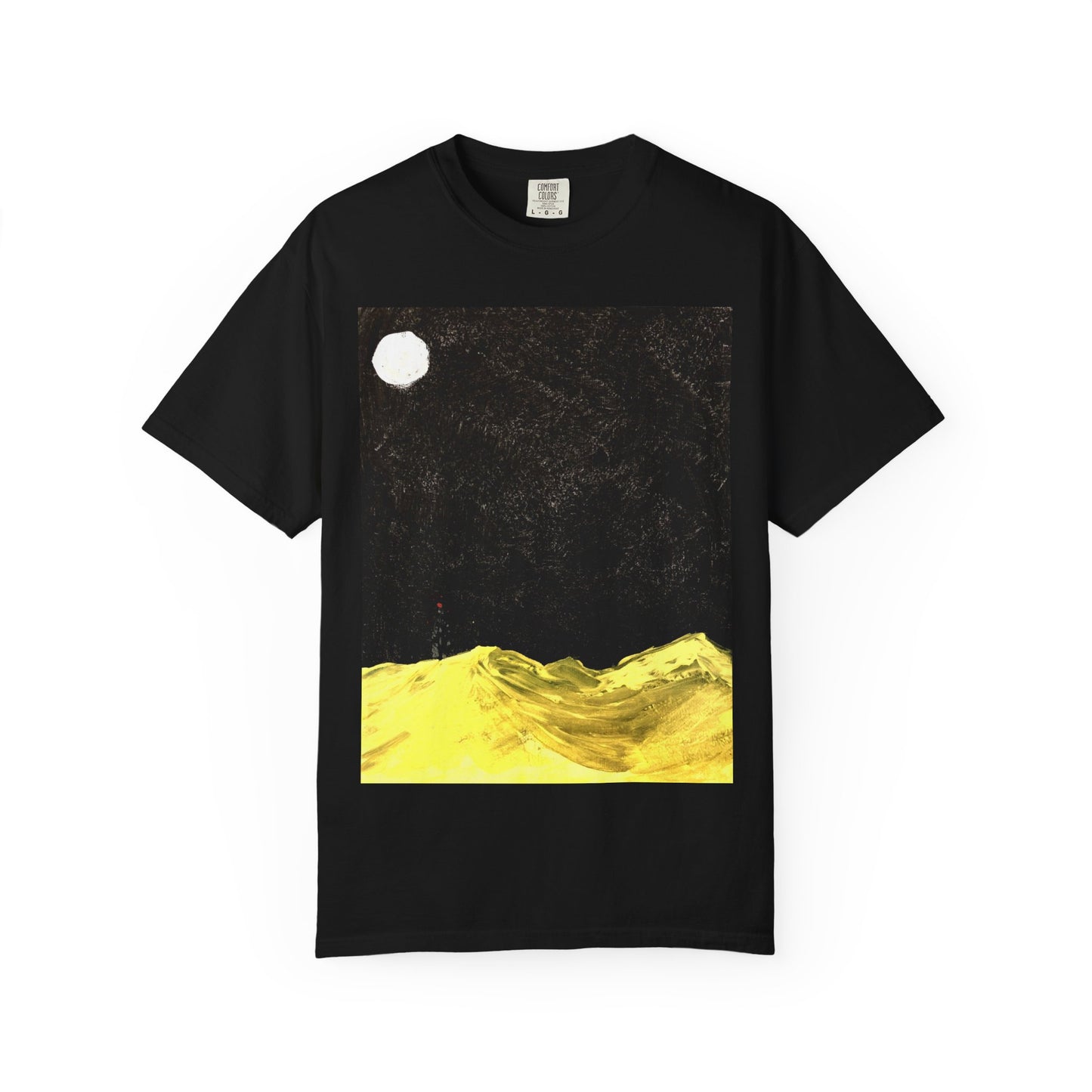 Garment-Dyed T-Shirt with Moonlit Landscape Design, Casual Top, Gift for Art Lovers, Unique Summer Tee, Comfortable Everyday Wear