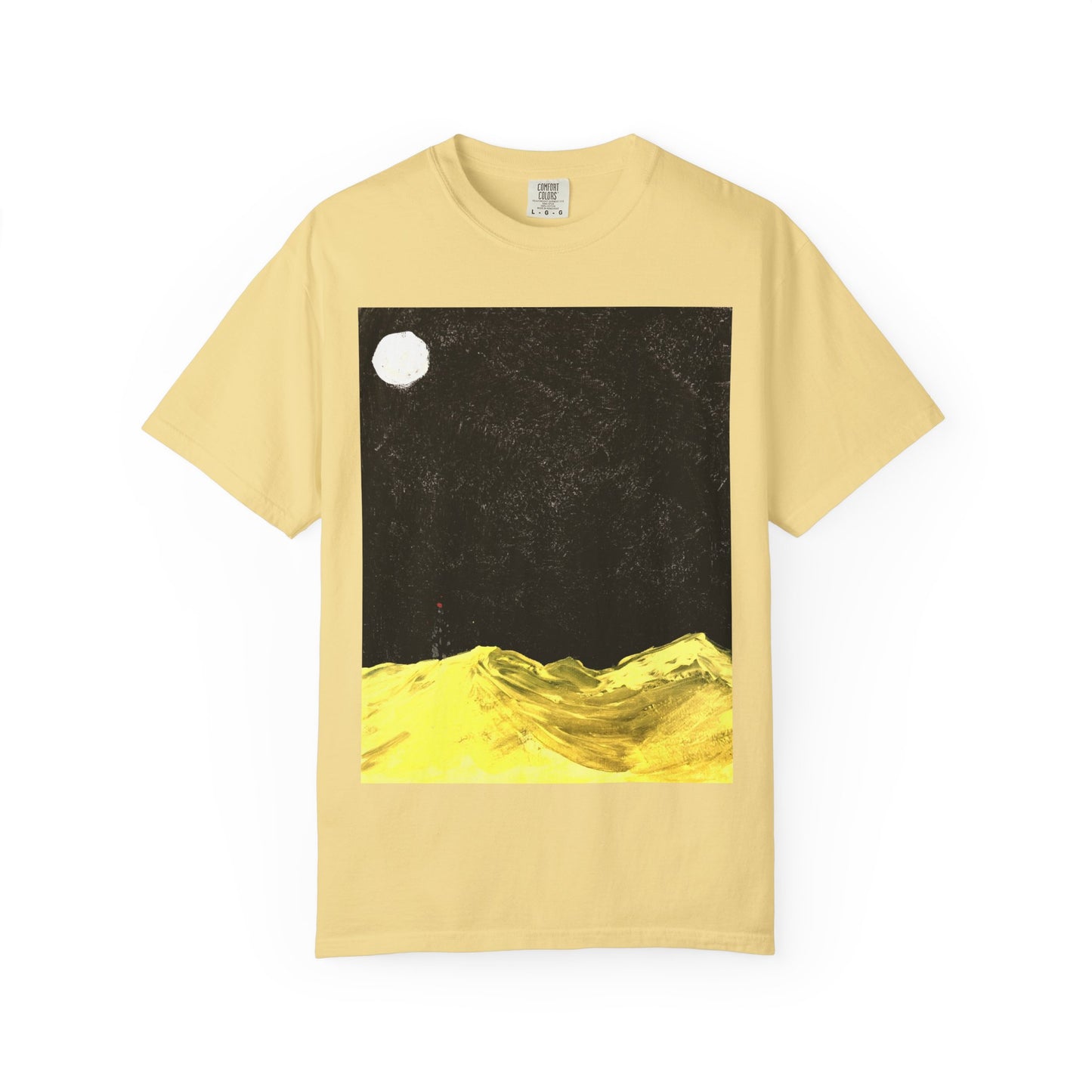 Garment-Dyed T-Shirt with Moonlit Landscape Design, Casual Top, Gift for Art Lovers, Unique Summer Tee, Comfortable Everyday Wear